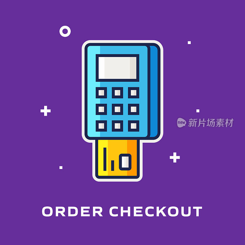 命令Checkout Flat Line图标。轮廓向量符号插图。